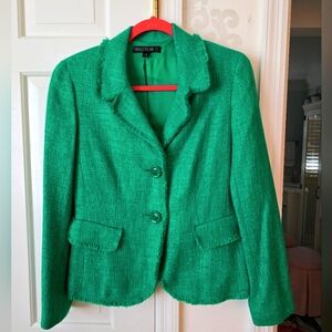 💚LAFAYETTE 148 GREEN TWEED BLAZER AND SKIRT, SIZE 4